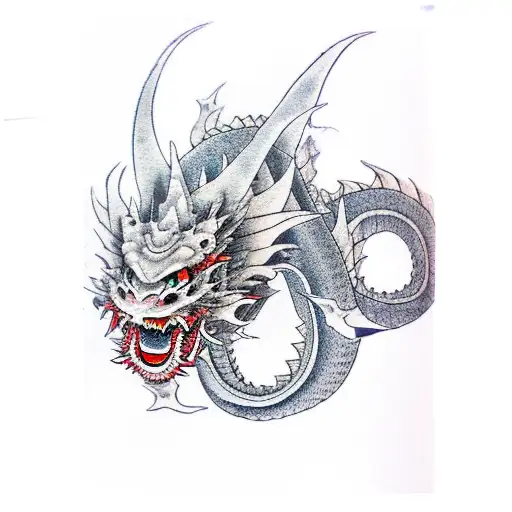 japanese dragon with clouds and ninja mask  tattoo design idea