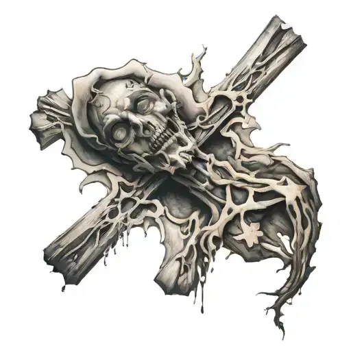 ripped skin and cross tattoo design idea