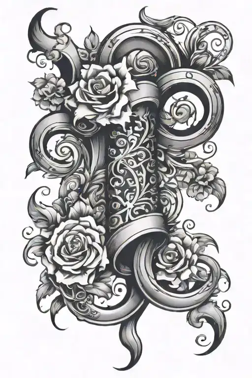 scroll with name and dates tattoo design idea