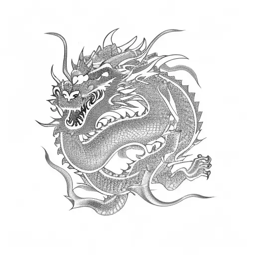 asian dragon Withe Saskia Flowers and Samurai  tattoo design idea