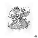 asian dragon Withe Saskia Flowers and Samurai  tattoo design idea