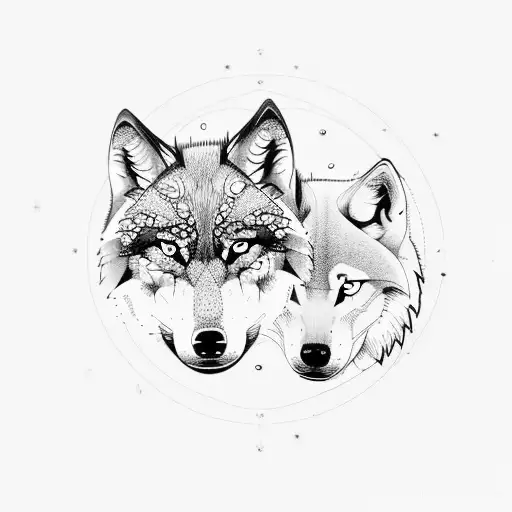 Wolf, ying yang, space, astronomy astrology  tattoo design idea