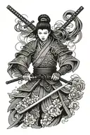Black and grey Female Samurai warrior tattoo design idea