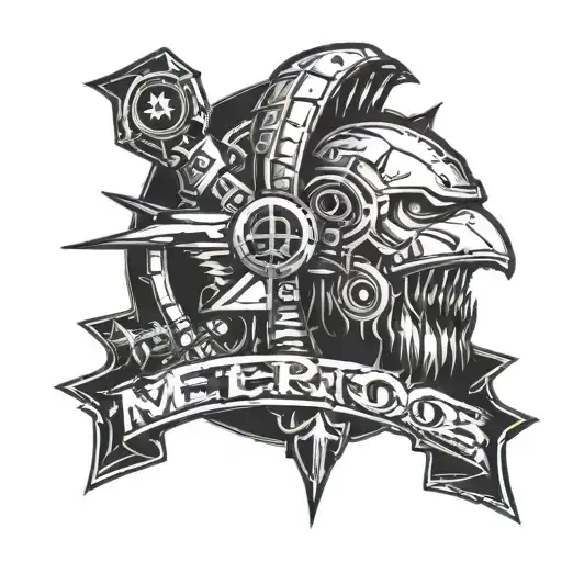 Combine the iconic Metro 2033 logo with a detailed portrait of Artyom tattoo design idea