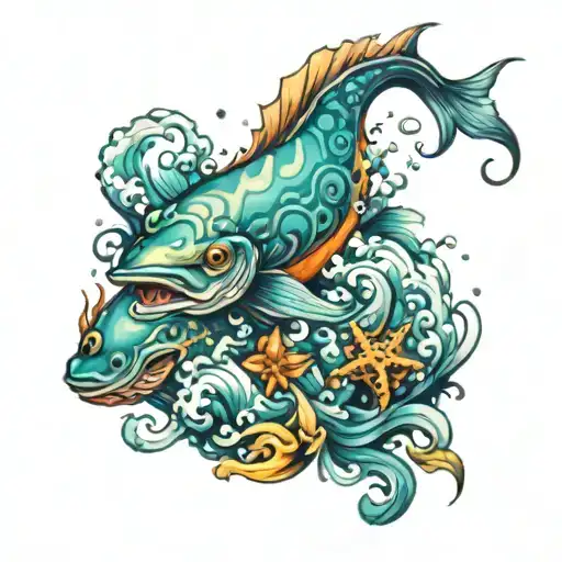 colorful ocean tattoo design idea