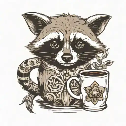 raccoon and coffee mug tattoo design idea