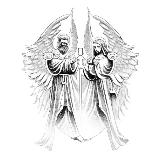 saint peter and guardian angel leading the way to heaven tattoo design idea