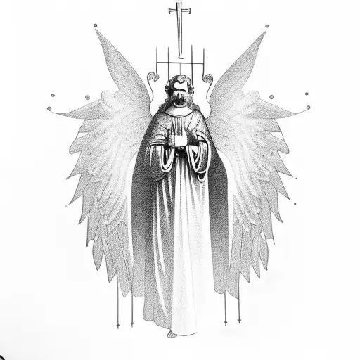 stairs with gates at the top. St Peter and guardian angel lighting the way tattoo design idea