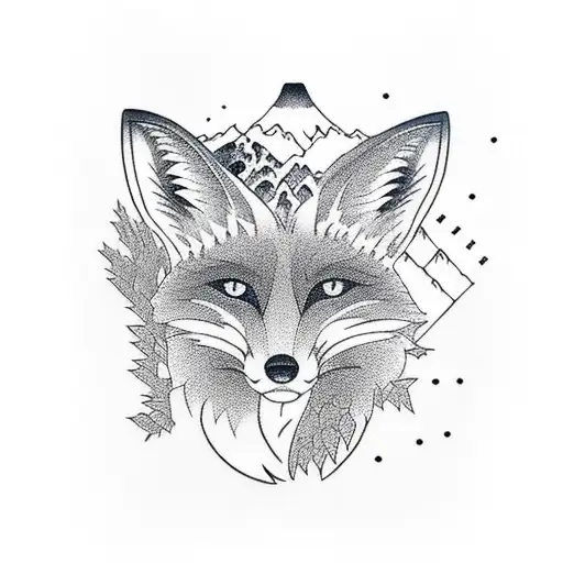 Fox with mountain tattoo design idea