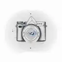 Combine the Sony logo with a video camera in a minimalist tattoo design, representing your passion for photography and your favorite electronics brand. tattoo design idea