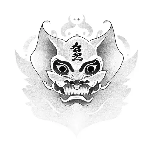 korean girl with hannya mask tattoo design idea