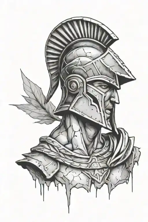 spartan bust cracked tattoo design idea
