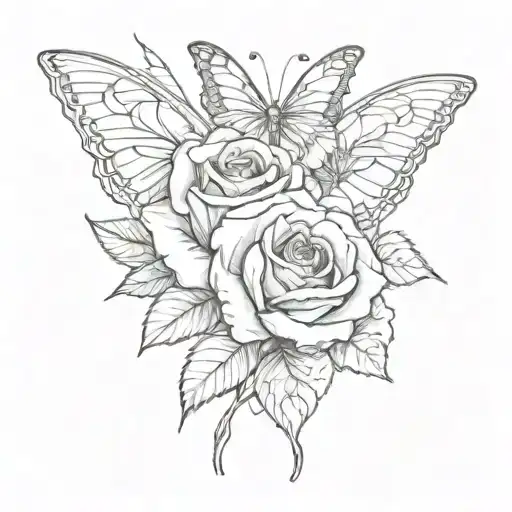 Rose with butterfly wings tattoo design idea
