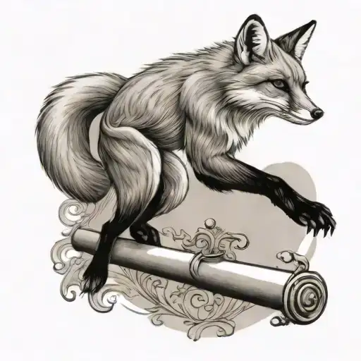 A fox gracefully leaping over a ballet barre tattoo design idea