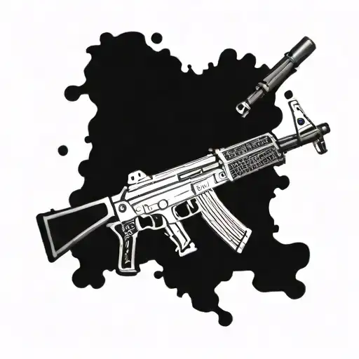 cross Kalashnikov assault rifle with mines tattoo design idea
