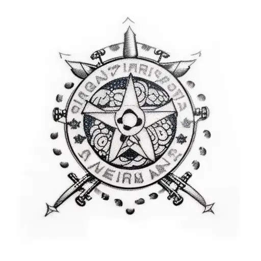 Design a trash polka tattoo featuring elements of army insignia and symbols from Band of Brothers tattoo design idea