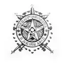 Design a trash polka tattoo featuring elements of army insignia and symbols from Band of Brothers tattoo design idea