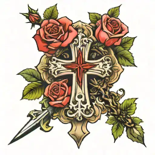 rose cross Joshua 1:9 tattoo design idea