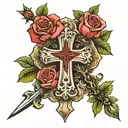 rose cross Joshua 1:9 tattoo design idea