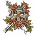 rose cross Joshua 1:9 tattoo design idea