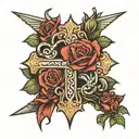 rose cross Joshua 1:9 tattoo design idea