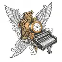 timepiece + piano keys tattoo design idea