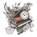timepiece + piano keys tattoo design idea