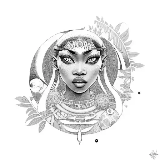 Moon goddess inspired by African mythology tattoo design idea