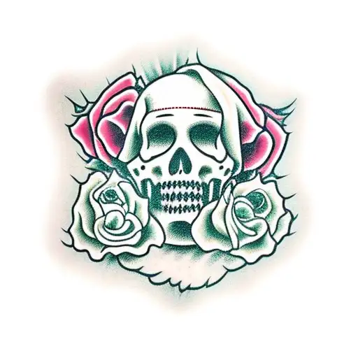 chicano santa muerte with roses tattoo design idea