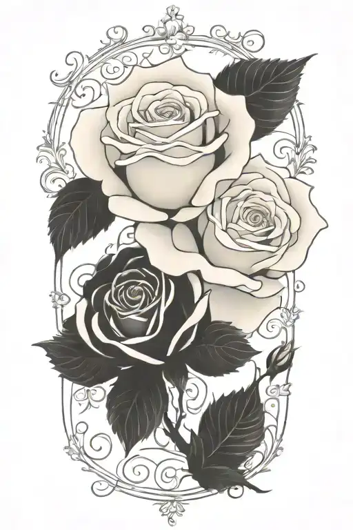 A main rose pattern, accompanied by surrounding vines, with rich and exquisite details. tattoo design idea