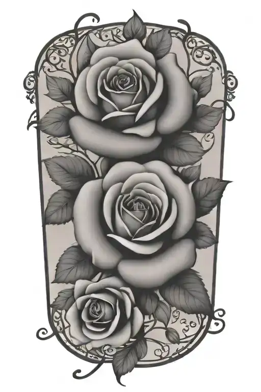 A main rose pattern, accompanied by surrounding vines, with rich and exquisite details. tattoo design idea