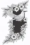 The cuckoo bird spreads its wings sideways among the flowers, its wings stretched and its posture graceful. tattoo design idea