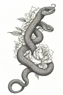 A scaly snake slithers through blooming peonies，Movements are natural. tattoo design idea