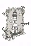 The lighthouse is at the top, the whale is in the middle, the pirate ship is at the bottom, and the anchor is at the bottom, sketch line drawing. tattoo design idea