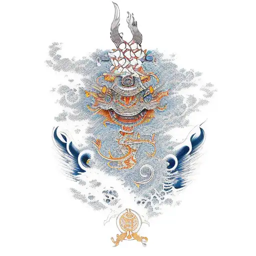 mix of aquarius and Japanese  tattoo design idea