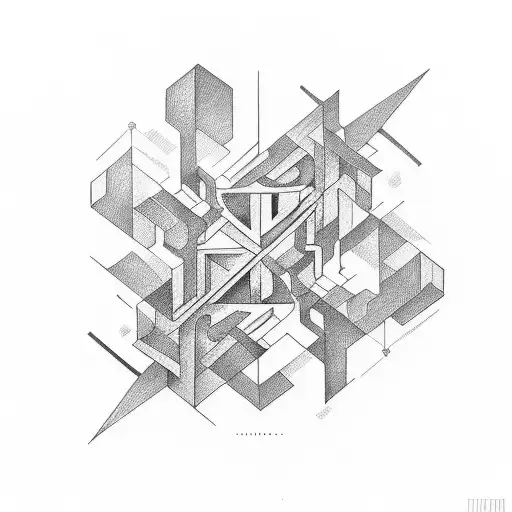 A Latin quote tattooed in an elegant geometric font, incorporating Escher-like illusions and contorted shapes. tattoo design idea