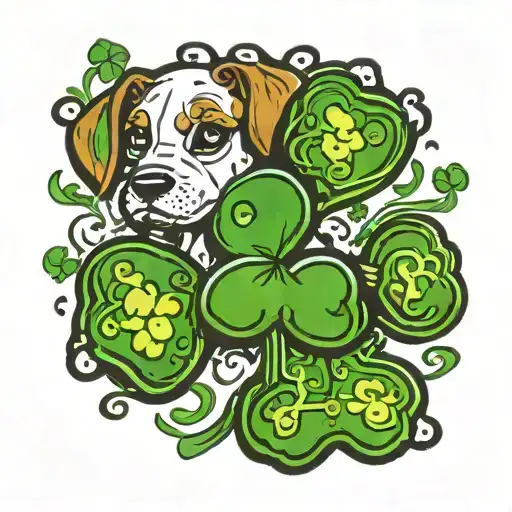dog paw and shamrock surrounded tattoo design idea