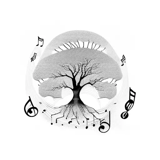 A tree made up of musical notes and sound waves, symbolizing the harmony between music and nature tattoo design idea