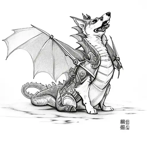 Corgi in a dragon costume tattoo design idea