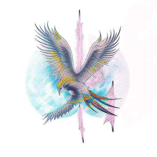 A phoenix feather transforming into a scalpel, blending the client's love for surgery and the mythical bird tattoo design idea