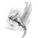 A phoenix feather transforming into a scalpel, blending the client's love for surgery and the mythical bird tattoo design idea