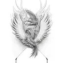 An intricate surgical tool design intertwined with a phoenix symbolizing rebirth and transformation tattoo design idea