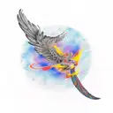 A phoenix feather transforming into a scalpel, blending the client's love for surgery and the mythical bird tattoo design idea