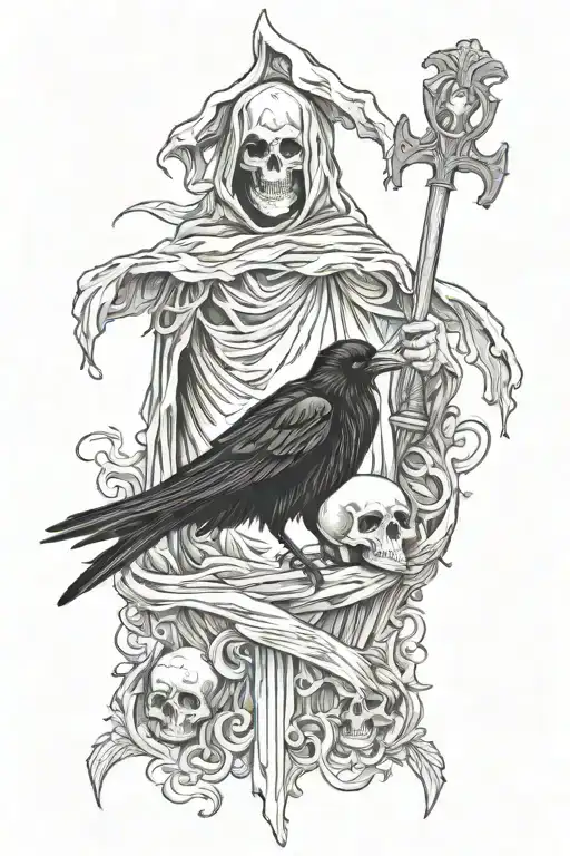 grim reaper and raven tattoo design idea