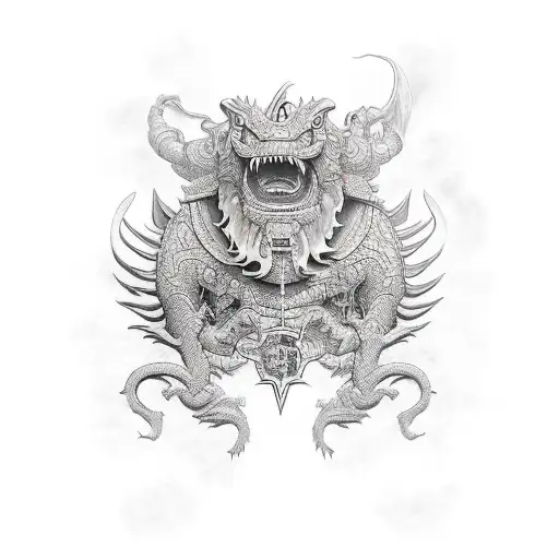 samurai with japanese dragon tattoo design idea