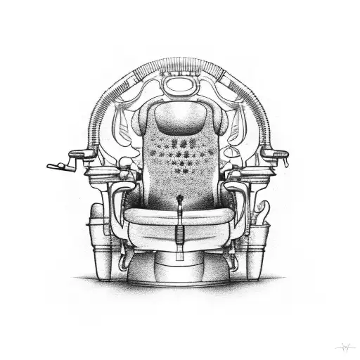 A dotwork design of a dental chair with various dental tools tattoo design idea