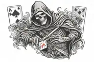 A grim reaper holding a deck of cards, embodying the client's fascination with death and gambling tattoo design idea