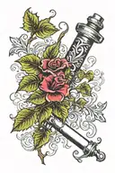 vines and leaves wrapped around heroin syringe  tattoo design idea