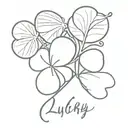 minimalist 5 leaf clover with a name "lucky" written on ut ' tattoo design idea