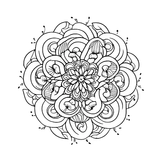 Create an intricate pattern using different types of flowers and angelica. tattoo design idea